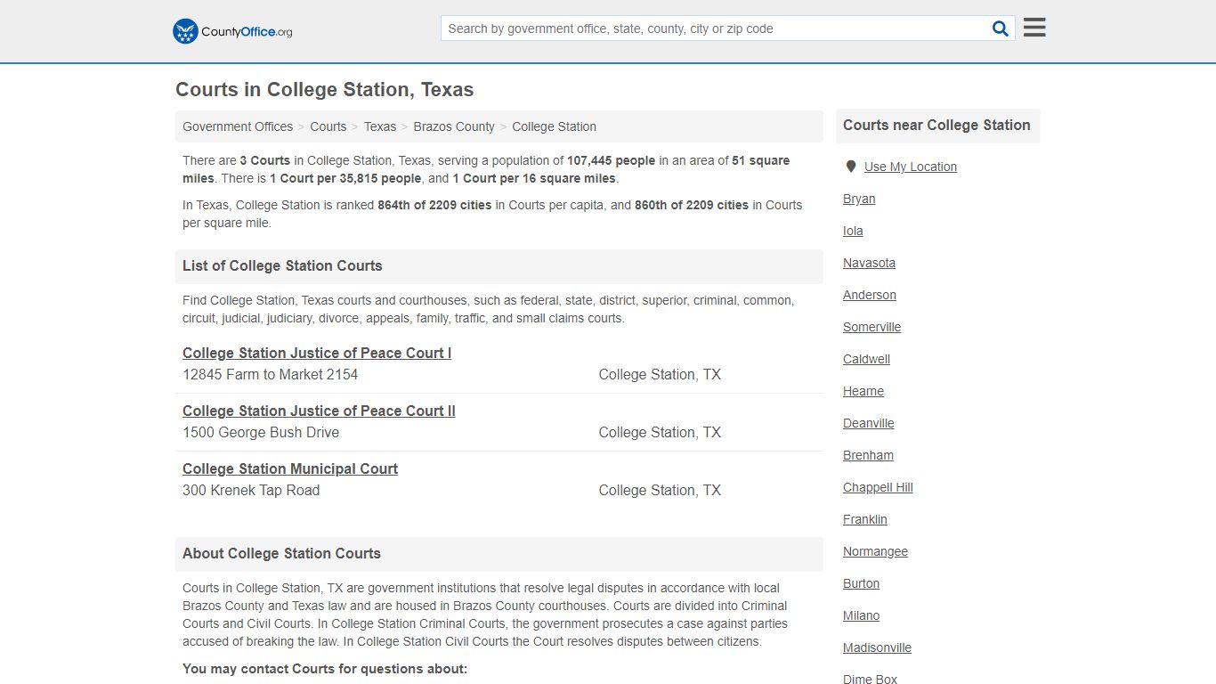 Courts - College Station, TX (Court Records & Calendars) - County Office